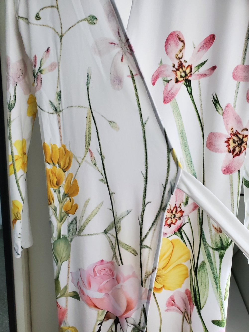 Floral Wrap Dress with Yellow & Pink Blooms - Picture 6 of 11